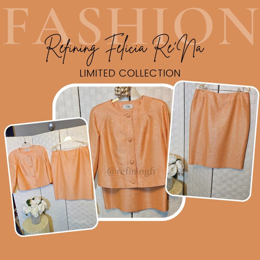 "Classic Elegance: Burnt Orange Suit from Le Suit Collection - Size 12"